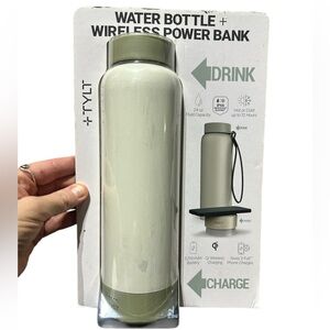 Tylt 12 Hour Hot/Cold Water Bottle & Qi Wireless Power Bank, 24oz Tan/White NEW